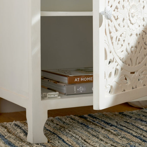Safavieh Reimu Artisanal Nightstand With 2 Shelves & 1 Door - Elegant Mango Wood Storage For Bedroom Decor NST5306A
