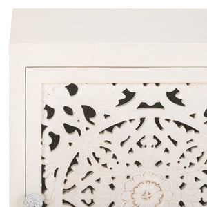 Safavieh Reimu Artisanal Nightstand With 2 Shelves & 1 Door - Elegant Mango Wood Storage For Bedroom Decor NST5306A