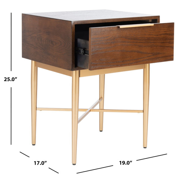Safavieh Pierre One-Drawer Nightstand - Elegant Walnut & Gold Accent Table For Modern & Transitional Spaces NST6400A