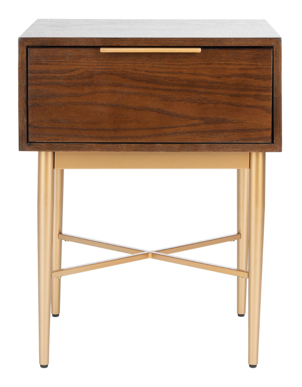 Safavieh Pierre One-Drawer Nightstand - Elegant Walnut & Gold Accent Table For Modern & Transitional Spaces NST6400A