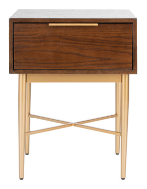 Safavieh Pierre One-Drawer Nightstand - Elegant Walnut & Gold Accent Table For Modern & Transitional Spaces NST6400A