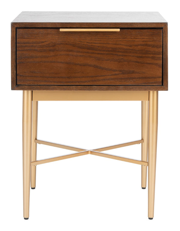 Safavieh Pierre One-Drawer Nightstand - Elegant Walnut & Gold Accent Table For Modern & Transitional Spaces NST6400A