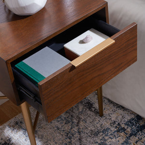 Safavieh Pierre One-Drawer Nightstand - Elegant Walnut & Gold Accent Table For Modern & Transitional Spaces NST6400A