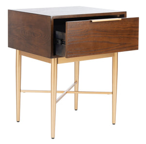 Safavieh Pierre One-Drawer Nightstand - Elegant Walnut & Gold Accent Table For Modern & Transitional Spaces NST6400A