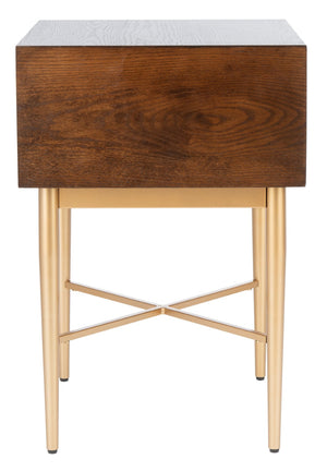 Safavieh Pierre One-Drawer Nightstand - Elegant Walnut & Gold Accent Table For Modern & Transitional Spaces NST6400A