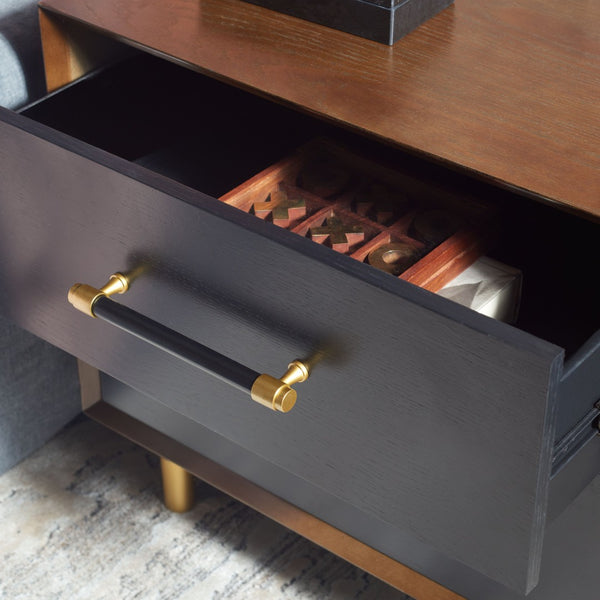 Safavieh Justice 2 Drawer Nightstand - Modern Design With Brass Accents, Perfect For Stylish Bedroom Storage Walnut / Black NST6402A