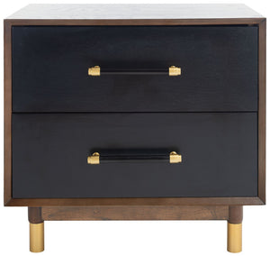 Safavieh Justice 2 Drawer Nightstand - Modern Design With Brass Accents, Perfect For Stylish Bedroom Storage Walnut / Black NST6402A