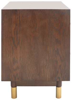 Safavieh Justice 2 Drawer Nightstand - Modern Design With Brass Accents, Perfect For Stylish Bedroom Storage Walnut / Black NST6402A