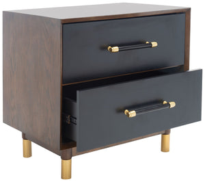 Safavieh Justice 2 Drawer Nightstand - Modern Design With Brass Accents, Perfect For Stylish Bedroom Storage Walnut / Black NST6402A
