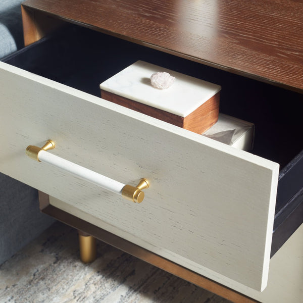 Safavieh Justice 2 Drawer Nightstand - Modern Design With Brass Accents, Perfect For Stylish Bedroom Storage Walnut / White Washed NST6402B