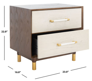 Safavieh Justice 2 Drawer Nightstand - Modern Design With Brass Accents, Perfect For Stylish Bedroom Storage Walnut / White Washed NST6402B