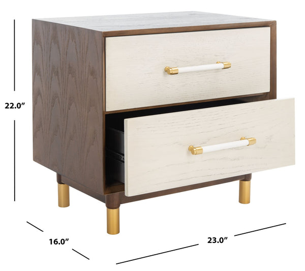 Safavieh Justice 2 Drawer Nightstand - Modern Design With Brass Accents, Perfect For Stylish Bedroom Storage Walnut / White Washed NST6402B