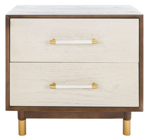 Safavieh Justice 2 Drawer Nightstand - Modern Design With Brass Accents, Perfect For Stylish Bedroom Storage Walnut / White Washed NST6402B