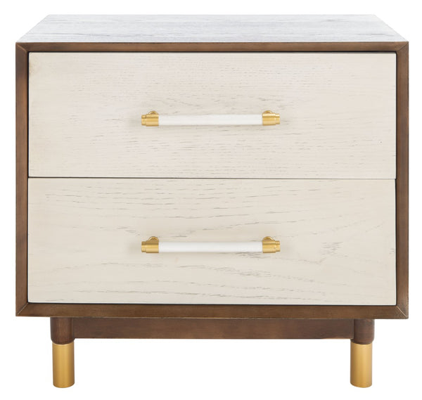 Safavieh Justice 2 Drawer Nightstand - Modern Design With Brass Accents, Perfect For Stylish Bedroom Storage Walnut / White Washed NST6402B