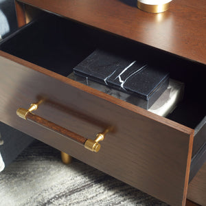 Safavieh Justice 2 Drawer Nightstand - Modern Design With Brass Accents, Perfect For Stylish Bedroom Storage Walnut NST6402C
