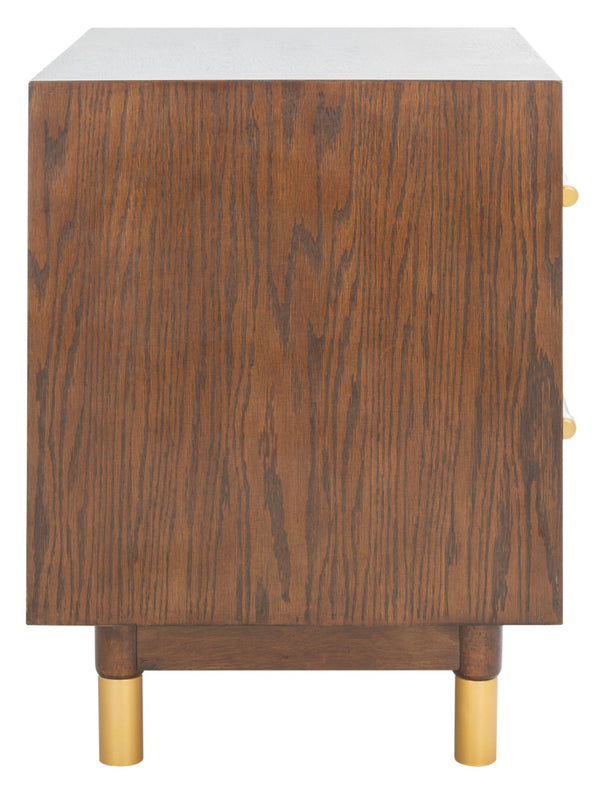 Safavieh Justice 2 Drawer Nightstand - Modern Design With Brass Accents, Perfect For Stylish Bedroom Storage Walnut NST6402C