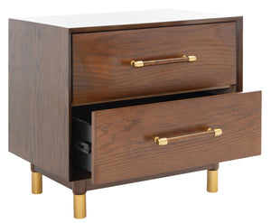 Safavieh Justice 2 Drawer Nightstand - Modern Design With Brass Accents, Perfect For Stylish Bedroom Storage Walnut NST6402C
