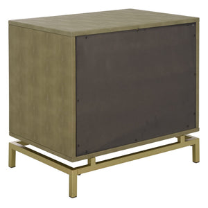 Safavieh Meilana Modern Art Deco Nightstand With Drawer & Shelf - Light Taupe Finish & Brass Accents NST6403A