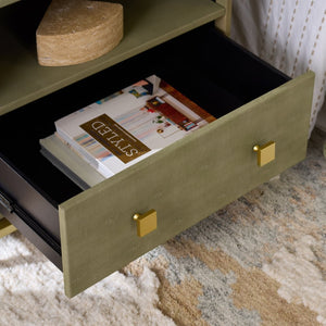 Safavieh Meilana Modern Art Deco Nightstand With Drawer & Shelf - Light Taupe Finish & Brass Accents NST6403A