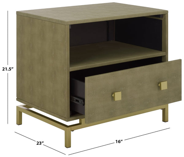 Safavieh Meilana Modern Art Deco Nightstand With Drawer & Shelf - Light Taupe Finish & Brass Accents NST6403A