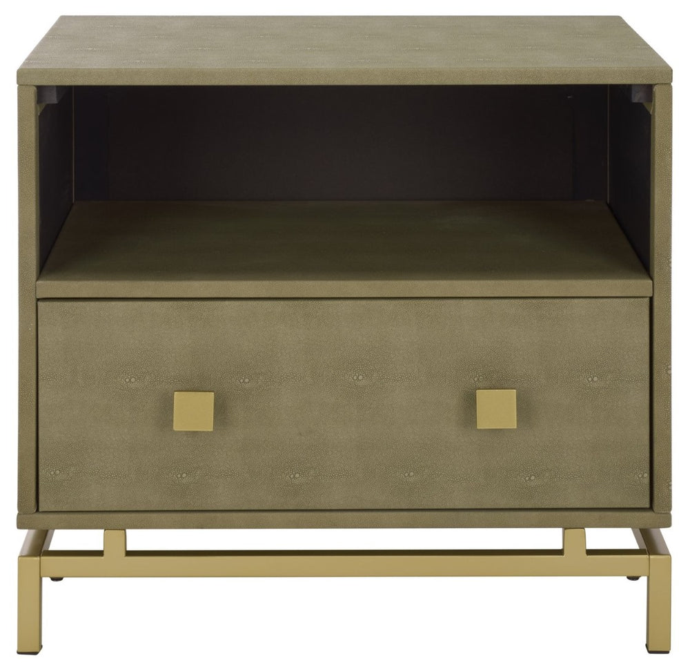Safavieh Meilana Modern Art Deco Nightstand With Drawer & Shelf - Light Taupe Finish & Brass Accents NST6403A