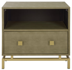 Safavieh Meilana Modern Art Deco Nightstand With Drawer & Shelf - Light Taupe Finish & Brass Accents NST6403A