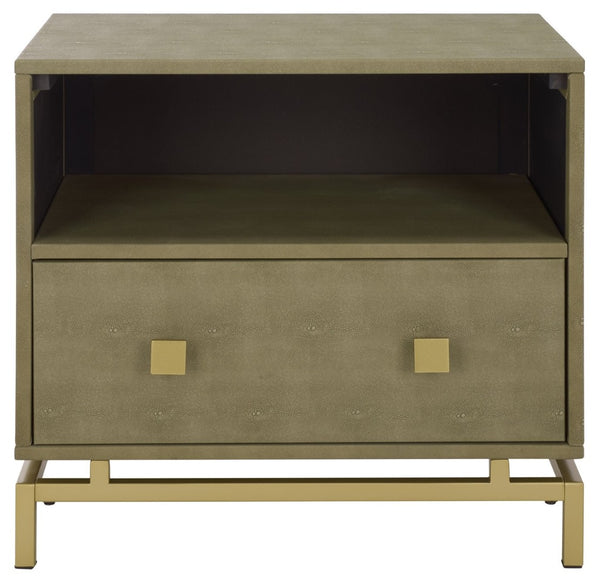 Safavieh Meilana Modern Art Deco Nightstand With Drawer & Shelf - Light Taupe Finish & Brass Accents NST6403A