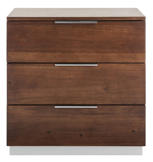 Safavieh Brylin 3-Drawer Nightstand - Rustic Walnut Elegance With Chrome Pulls For Modern Bedroom Style NST6404A