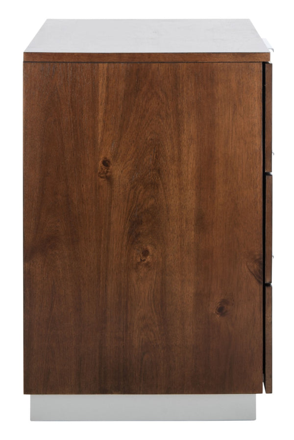 Safavieh Brylin 3-Drawer Nightstand - Rustic Walnut Elegance With Chrome Pulls For Modern Bedroom Style NST6404A