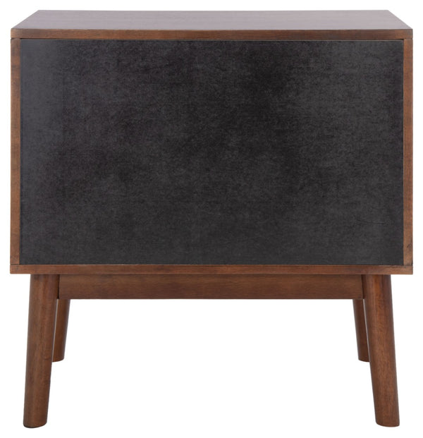 Safavieh Donald Mid-Century 2 Drawer Nightstand With Herringbone Design For Stylish Bedroom Organization Dark Walnut Finish NST6405A