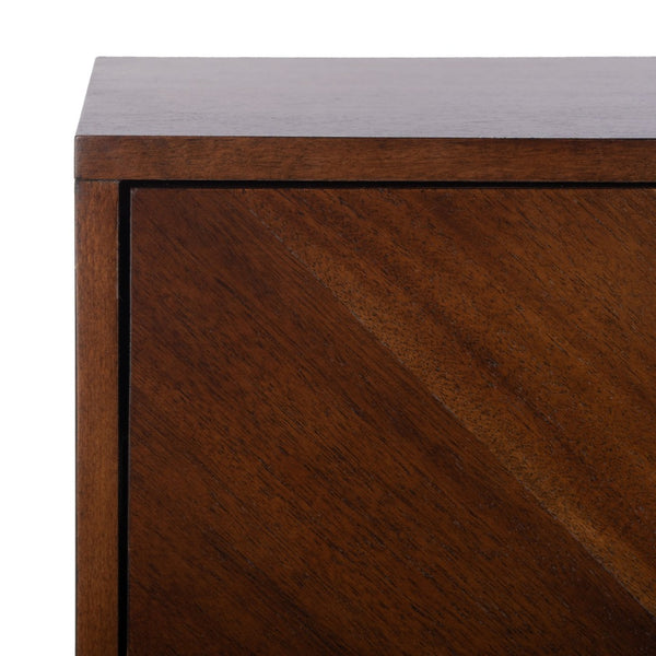 Safavieh Donald Mid-Century 2 Drawer Nightstand With Herringbone Design For Stylish Bedroom Organization Dark Walnut Finish NST6405A