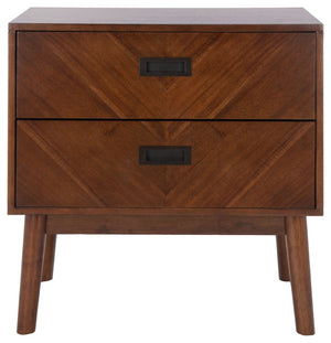 Safavieh Donald Mid-Century 2 Drawer Nightstand With Herringbone Design For Stylish Bedroom Organization Dark Walnut Finish NST6405A