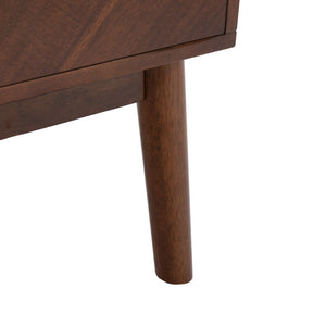 Safavieh Donald Mid-Century 2 Drawer Nightstand With Herringbone Design For Stylish Bedroom Organization Dark Walnut Finish NST6405A