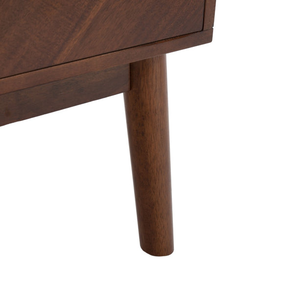 Safavieh Donald Mid-Century 2 Drawer Nightstand With Herringbone Design For Stylish Bedroom Organization Dark Walnut Finish NST6405A