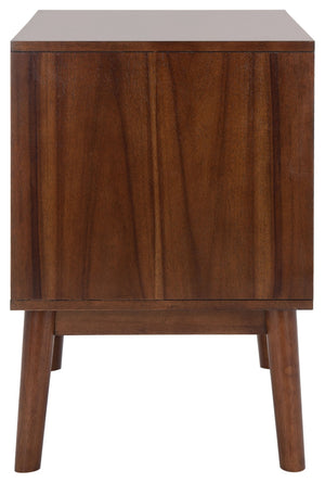 Safavieh Donald Mid-Century 2 Drawer Nightstand With Herringbone Design For Stylish Bedroom Organization Dark Walnut Finish NST6405A