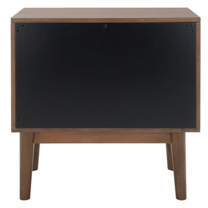 Safavieh Donald Mid-Century 2 Drawer Nightstand With Herringbone Design For Stylish Bedroom Organization Wheat / Bronze NST6405B