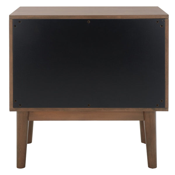 Safavieh Donald Mid-Century 2 Drawer Nightstand With Herringbone Design For Stylish Bedroom Organization Wheat / Bronze NST6405B