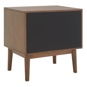 Safavieh Donald Mid-Century 2 Drawer Nightstand With Herringbone Design For Stylish Bedroom Organization Wheat / Bronze NST6405B