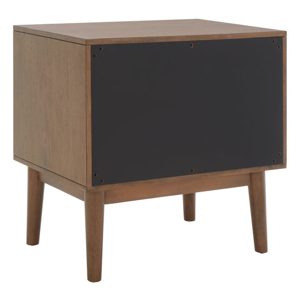Safavieh Donald Mid-Century 2 Drawer Nightstand With Herringbone Design For Stylish Bedroom Organization Wheat / Bronze NST6405B