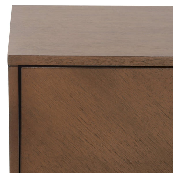 Safavieh Donald Mid-Century 2 Drawer Nightstand With Herringbone Design For Stylish Bedroom Organization Wheat / Bronze NST6405B