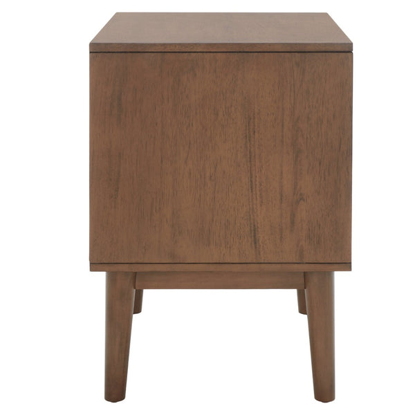 Safavieh Donald Mid-Century 2 Drawer Nightstand With Herringbone Design For Stylish Bedroom Organization Wheat / Bronze NST6405B