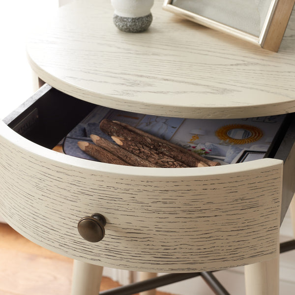 Safavieh Scully 1 Drawer Nightstand XII23 White Wash / Gold Knobs & Cross Bar Wood NST6406A