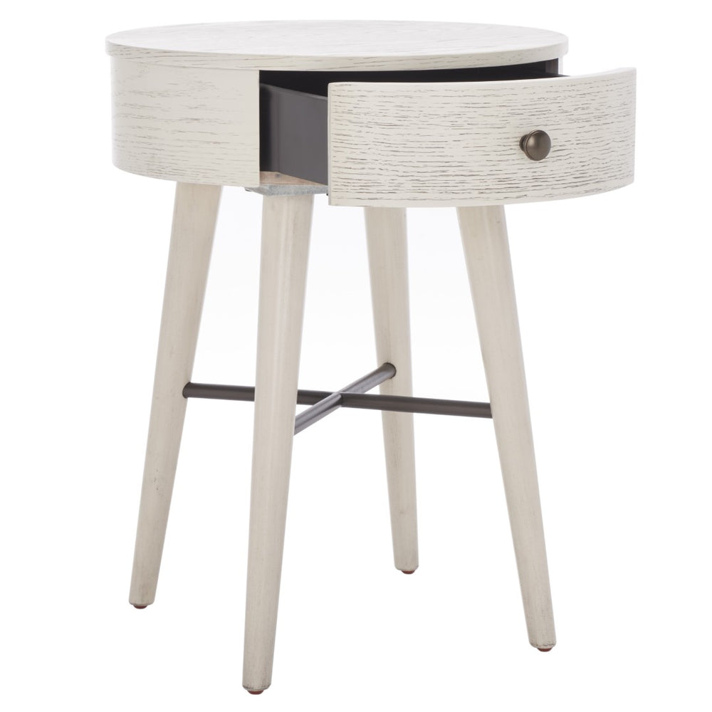 Safavieh Scully Mid-Century Nightstand With Elegant Splayed Legs And Slim Drawer For Stylish Storage Solutions White Wash / Gold Knobs & Cross Bar NST6406A