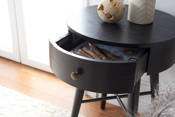 Safavieh Scully 1 Drawer Nightstand XII23 Black / Gold Knobs & Cross Bar Wood NST6406B