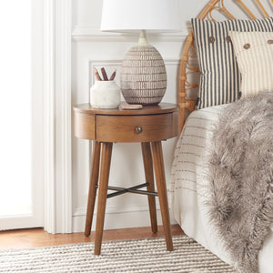 Safavieh Scully 1 Drawer Nightstand XII23 Medium Oak / Gold Knobs & Cross Bar Wood NST6406C