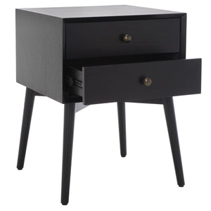 Safavieh Scully 2 Drawer Nightstand XII23 Black / Antique Gold Wood NST6407B