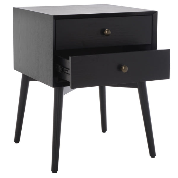 Safavieh Scully 2 Drawer Nightstand XII23 Black / Antique Gold Wood NST6407B