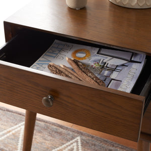 Safavieh Scully Mid-Century Nightstand With Velvet-Lined Drawers For Stylish Bedroom Storage And Accent Medium Oak / Antique Gold NST6407C