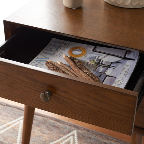 Safavieh Scully Mid-Century Nightstand With Velvet-Lined Drawers For Stylish Bedroom Storage And Accent Medium Oak / Antique Gold NST6407C