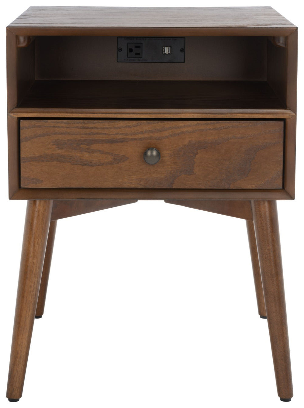 Safavieh Scully Mid-Century Nightstand With Usb Port, Velvet Drawer, And Open Shelf For Modern Bedrooms Oak / Gold NST6408C